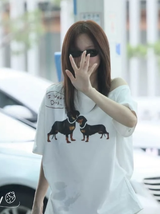 TWICE Nayeon Inspired Off Shoulder Dachshund Graphic Tee