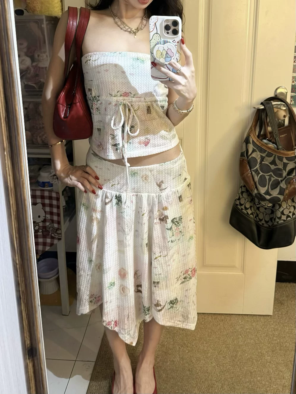 Blackpink Jennie&i-dle Miyeon Inspired Floral Print Tube Top&Asymmetric Skirt Set