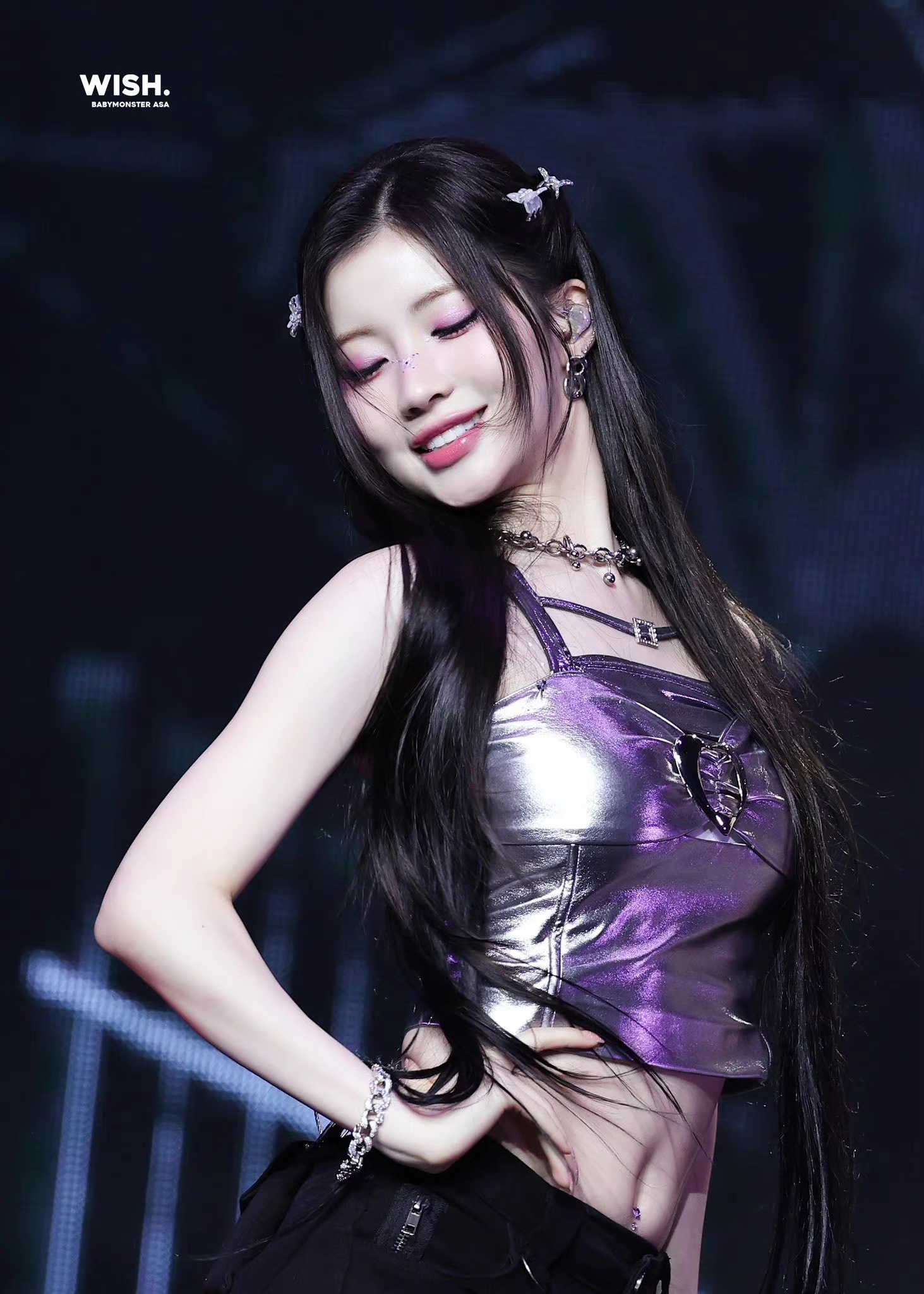 Babymonster Asa Silver Metal Buckle Halter Top