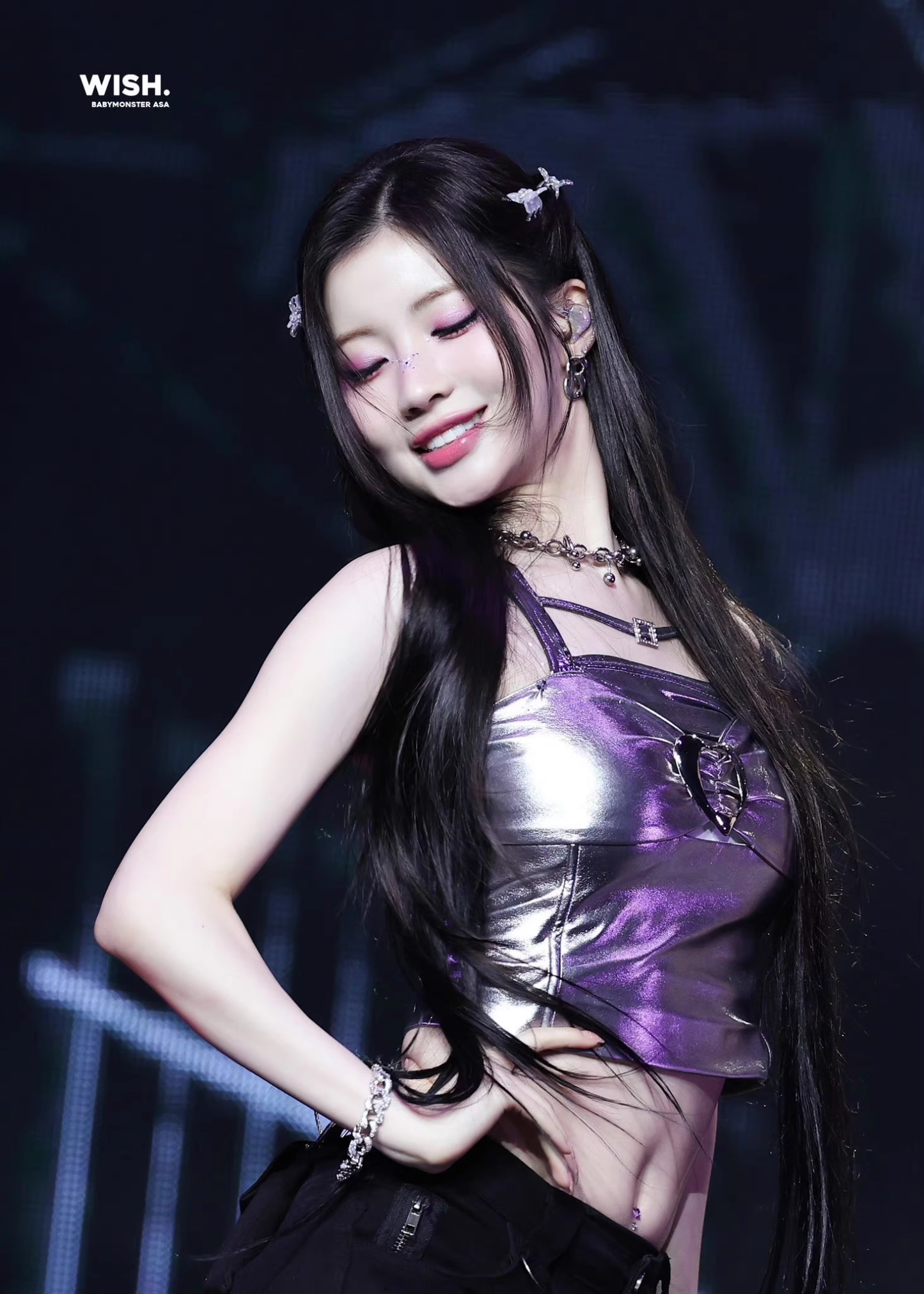 Babymonster Asa Silver Metal Buckle Halter Top