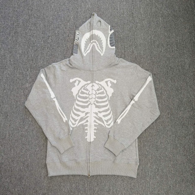 Lngshot ryul inspired shark heavy bape skeleton full zip hoodie