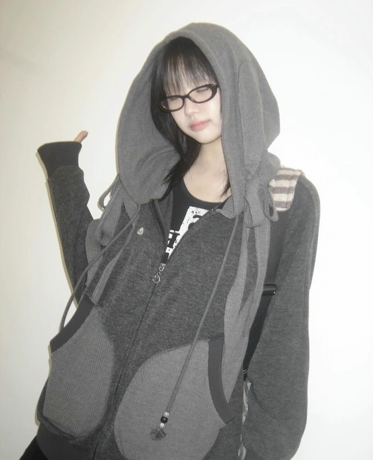 NewJeans Haerin Inspired Waffle Paneled Hooded Zip-Up Jacket