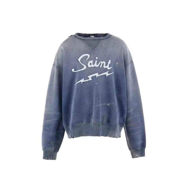 TXT Soobin Inspired Washed Blue Lightning Embroidered Sweatshirt