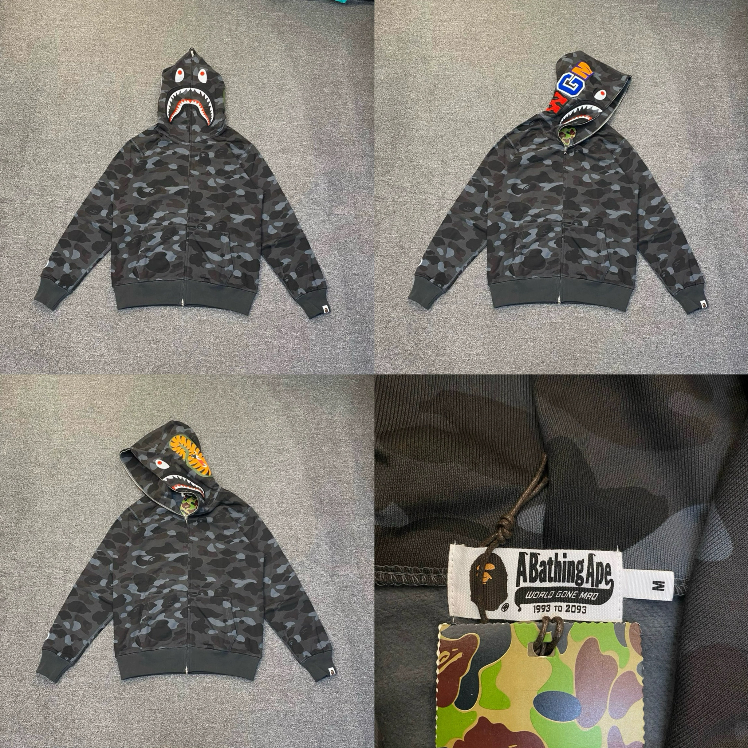 IVE Rei Camo Bape shark Print inspired zip up oversized hoodie jacket