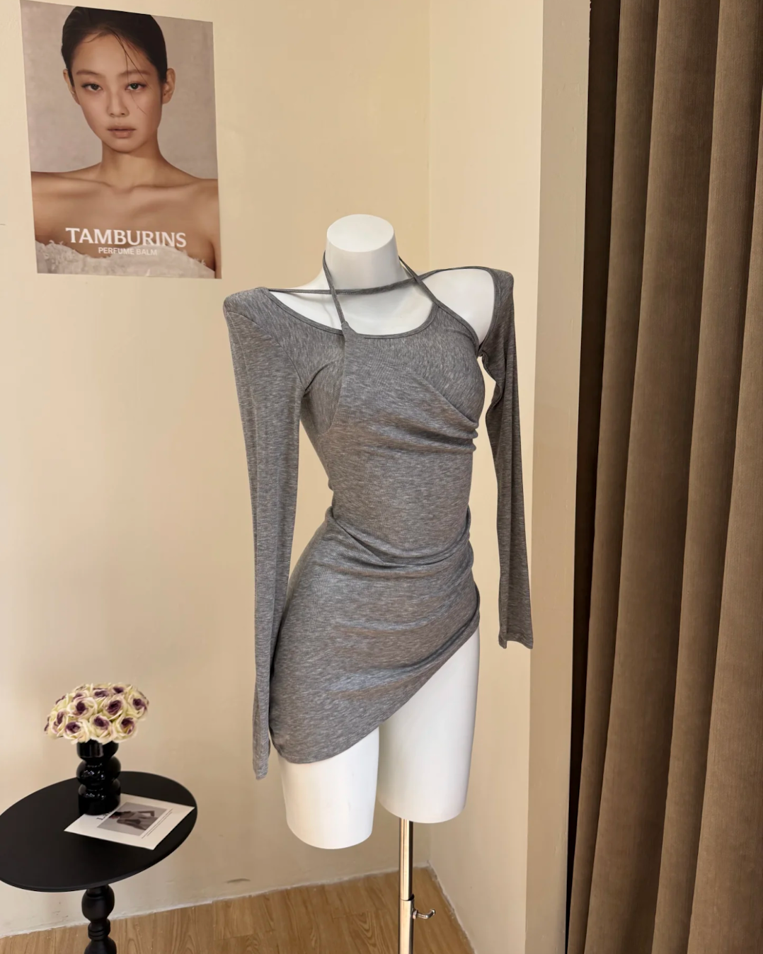 IVE Wonyoung Inspired Halter Cutout Ruched Long Tunic Top