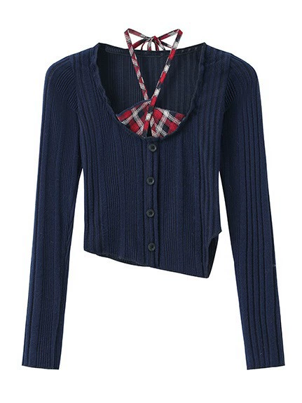 Fake two-piece tight long-sleeve top-Aespa Winter