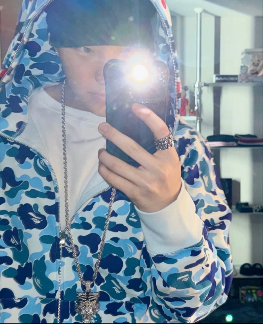 Seventeen Hoshi Inspired BAPE Blue Camo Shark Full Zip Hoodie 