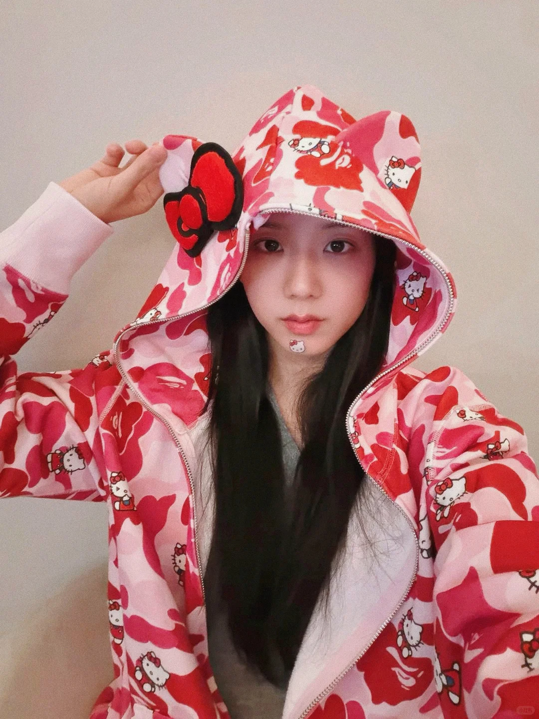 Blackpink Jisoo Inspired BAPE x Sanrio Characters Camo Full Zip Hoodie