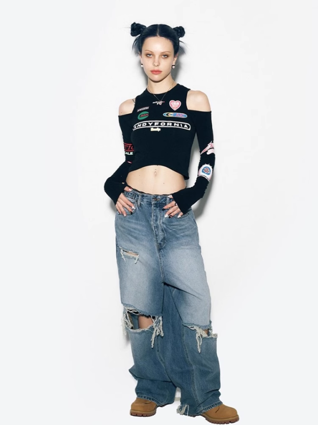 Strapless slim fit long sleeve T-shirt-Aespa Ningning