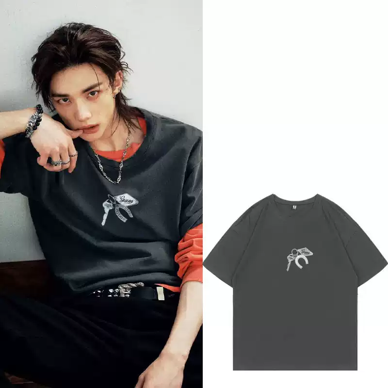 Stray Kids Hyunjin Inspired Horseshoe Key Print T-Shirt-Straykids
