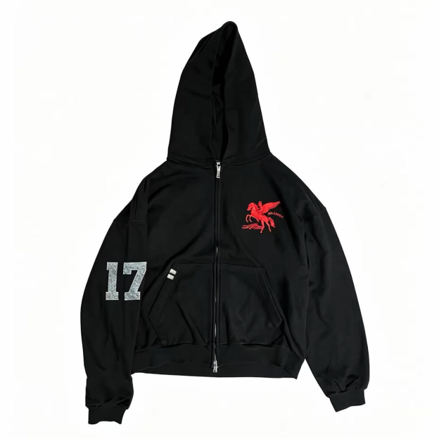 Hearts2hearts Jiwoo Inspired Pegasus 17 Graphic Print Zip Up Hoodie