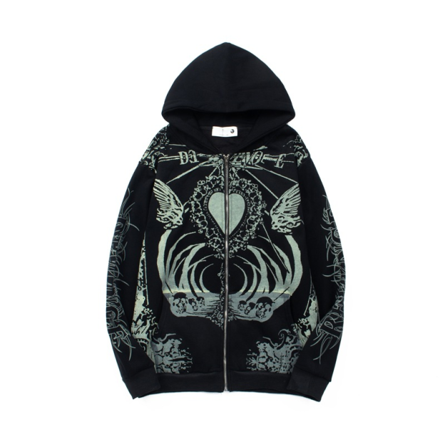 Aespaa Giselle Inspired Heart Devil Graffiti Printed Zip Up Hoodie