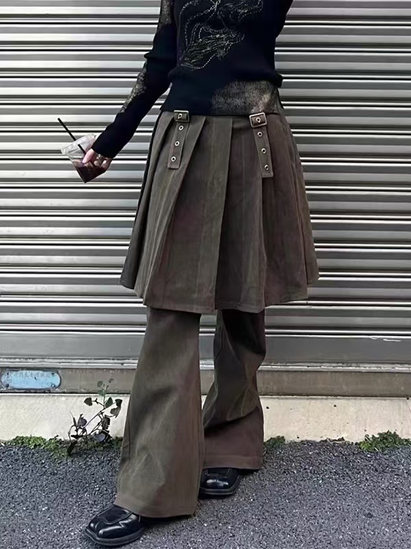 Layered faux two-piece denim skirt pants-Straykids outfit inspiration Stay