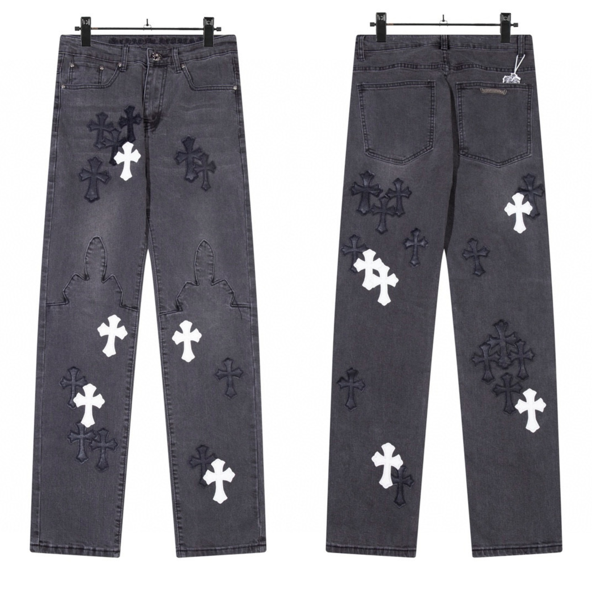 Enhypen Niki Inspired Chrome Hearts Cross Patch Straight Leg Denim Jeans-NI-KI