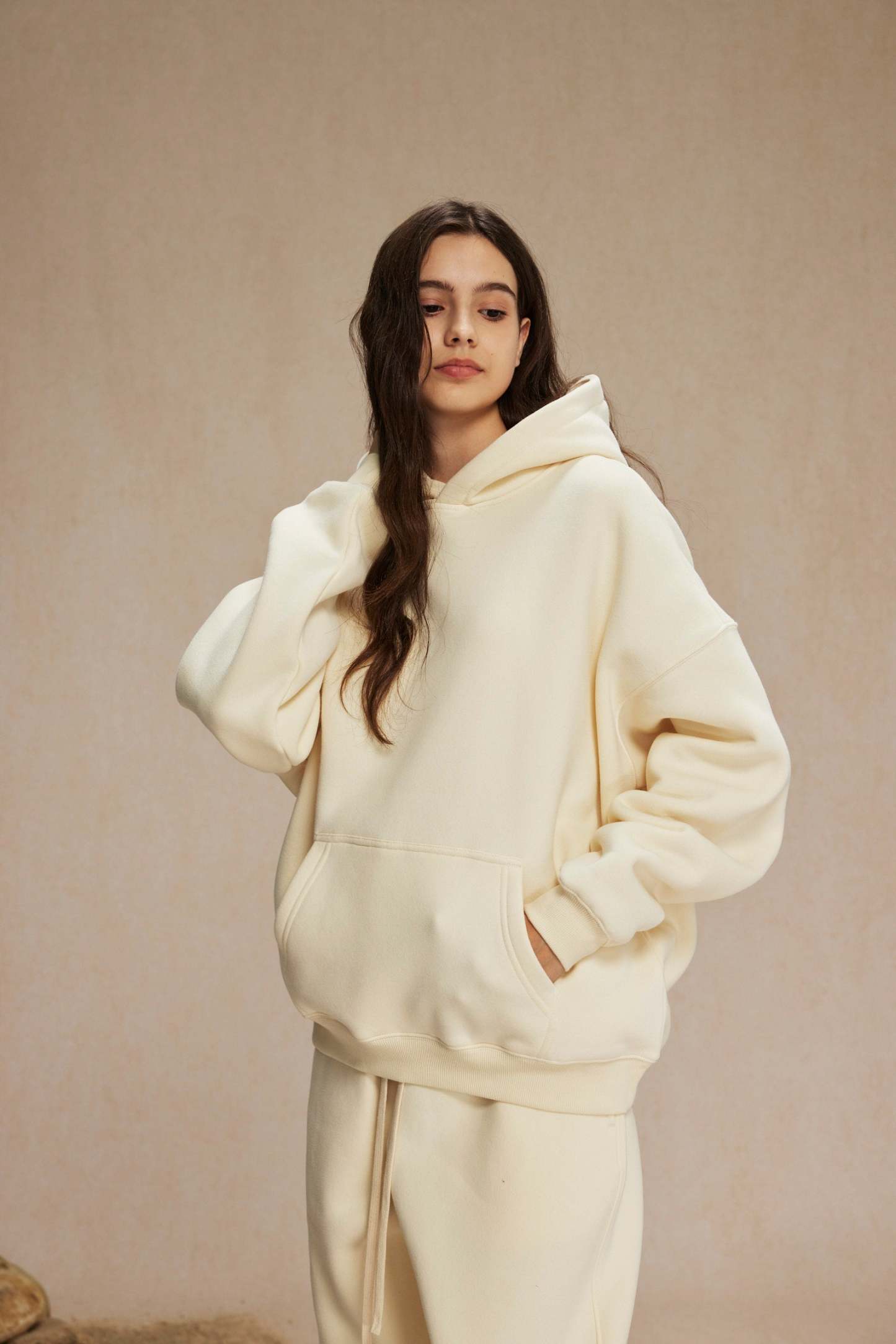 Cream&Pink-Oversized hoodie sets