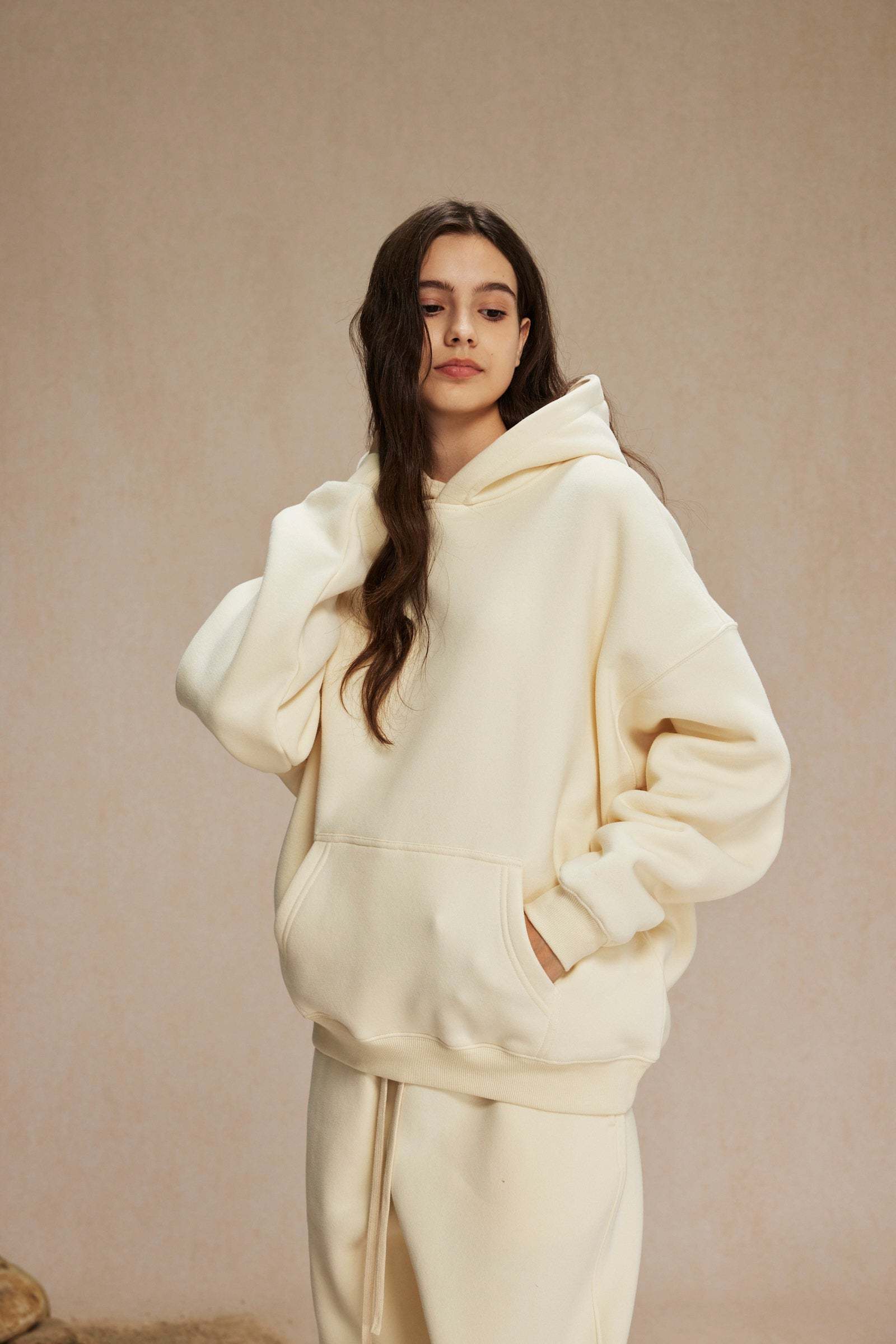 Cream&Pink-Oversized hoodie sets