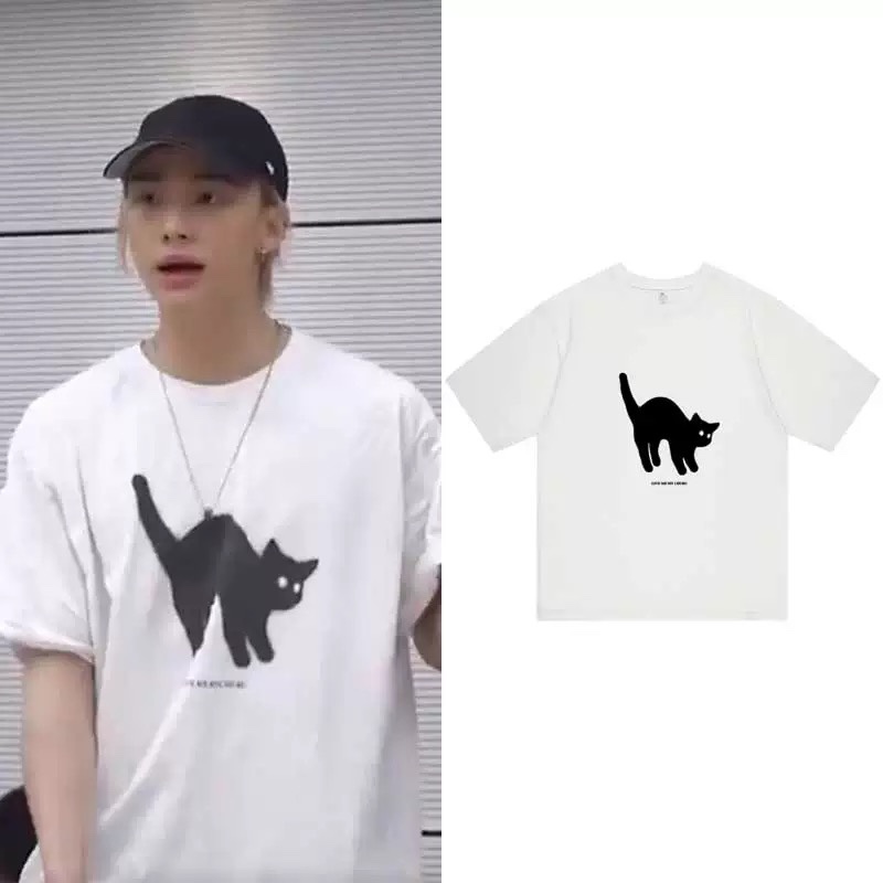 Stray Kids Hyunjin Cat Print InspiredOversized Cotton T-Shirt-straykids