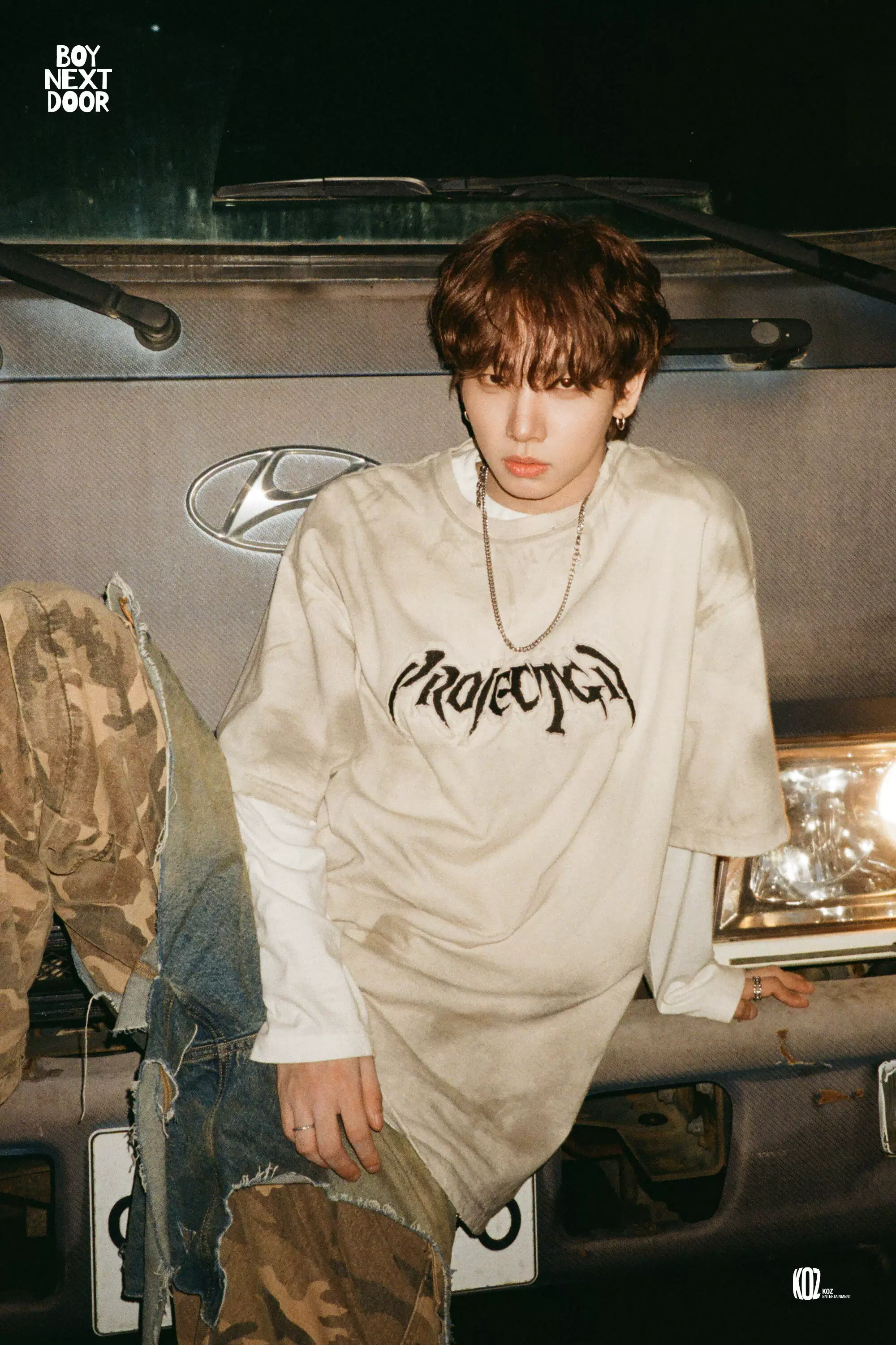 Boynextdoor Jaehyun Inspired Spray Dyed Gothic Logo Oversized T-Shirt