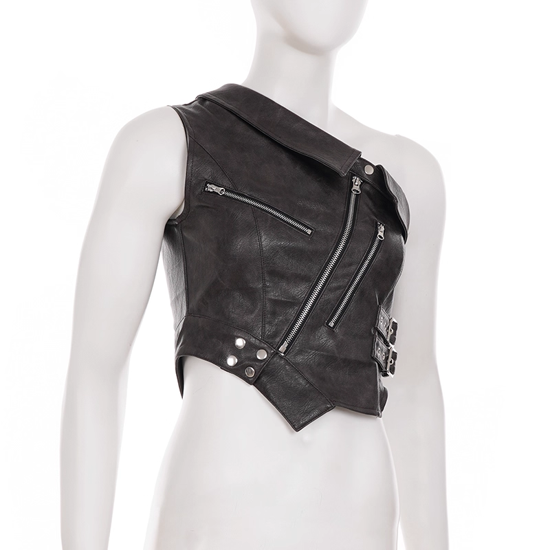 Blackpink Jennie Inspired Asymmetrical PU Leather Crop Top