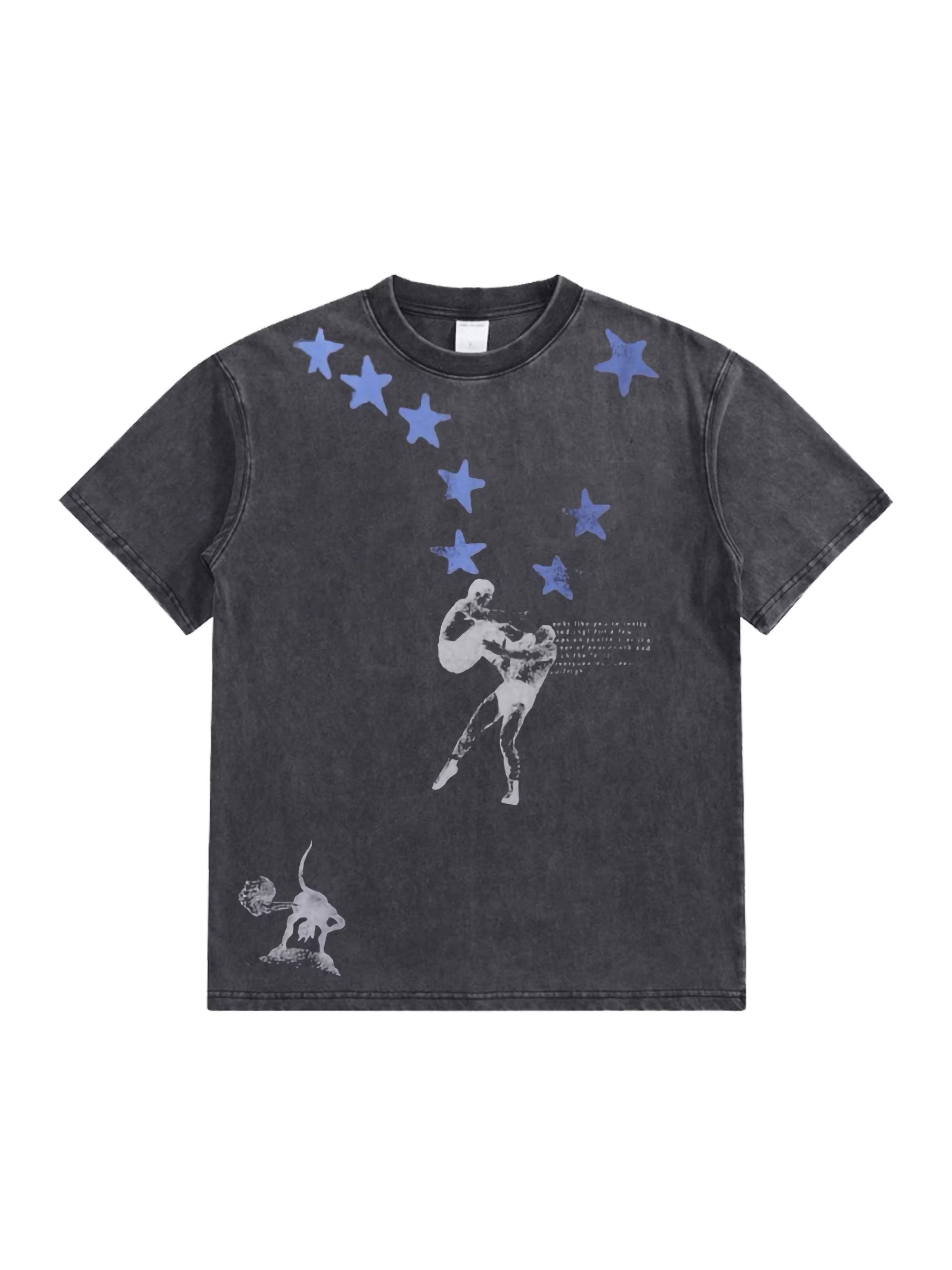 TXT Yeonjun&Cortis James Inspired Blue Star Boxing Print Distressed Tee