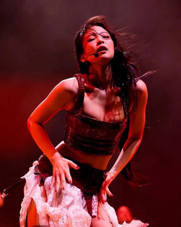 Jennie Coachella Inspired Red Croc-Embossed Top & Lace Skirt Set