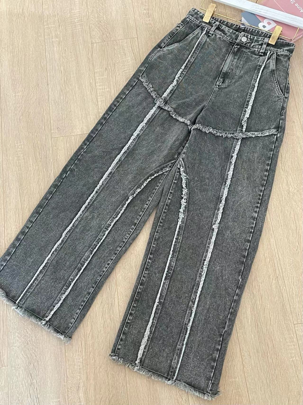 Aespa Ningning Inspired Raw - Edge Straight Pants
