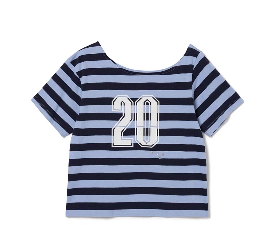 Gidle Miyeon Inspired Off-Shoulder Stripe T-Shirts