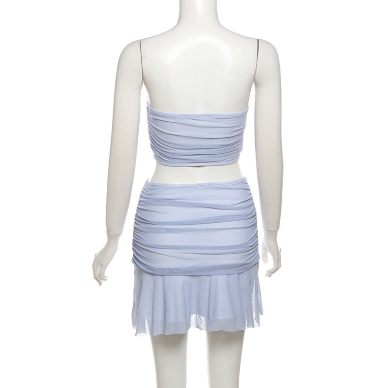 Floral Mesh Sheath Top Pleated Skirt Set-Outfitidea For Blinks BLACKPINK-Inspired Fashion