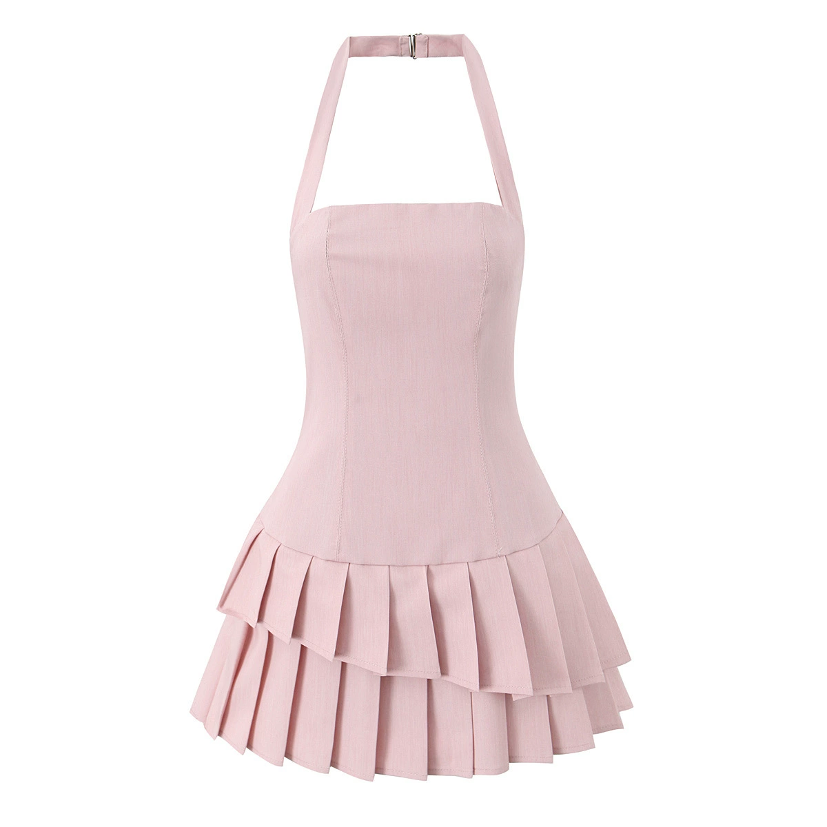 Hanging Neck Sleeveless Backless Pleated Dress-Outfitidea For Blinks BLACKPINK-Inspired Fashion
