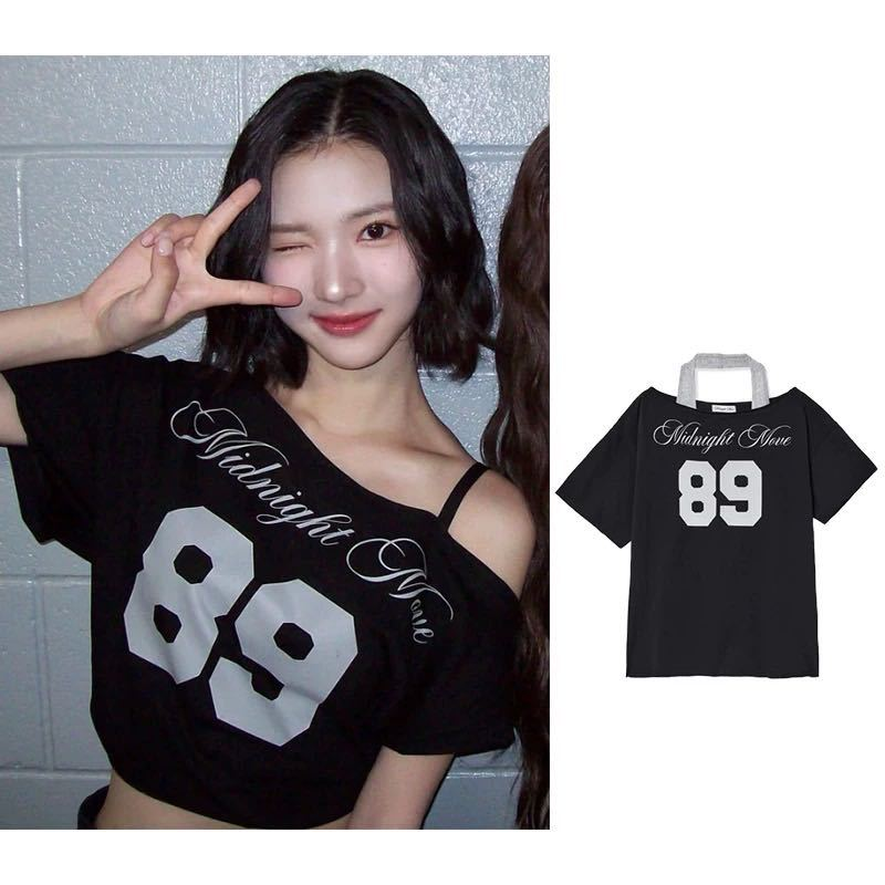 Hearts2hearts Juun&Jiwoo Inspired 89 Off-Shoulder Vest Short-Sleeve Tee