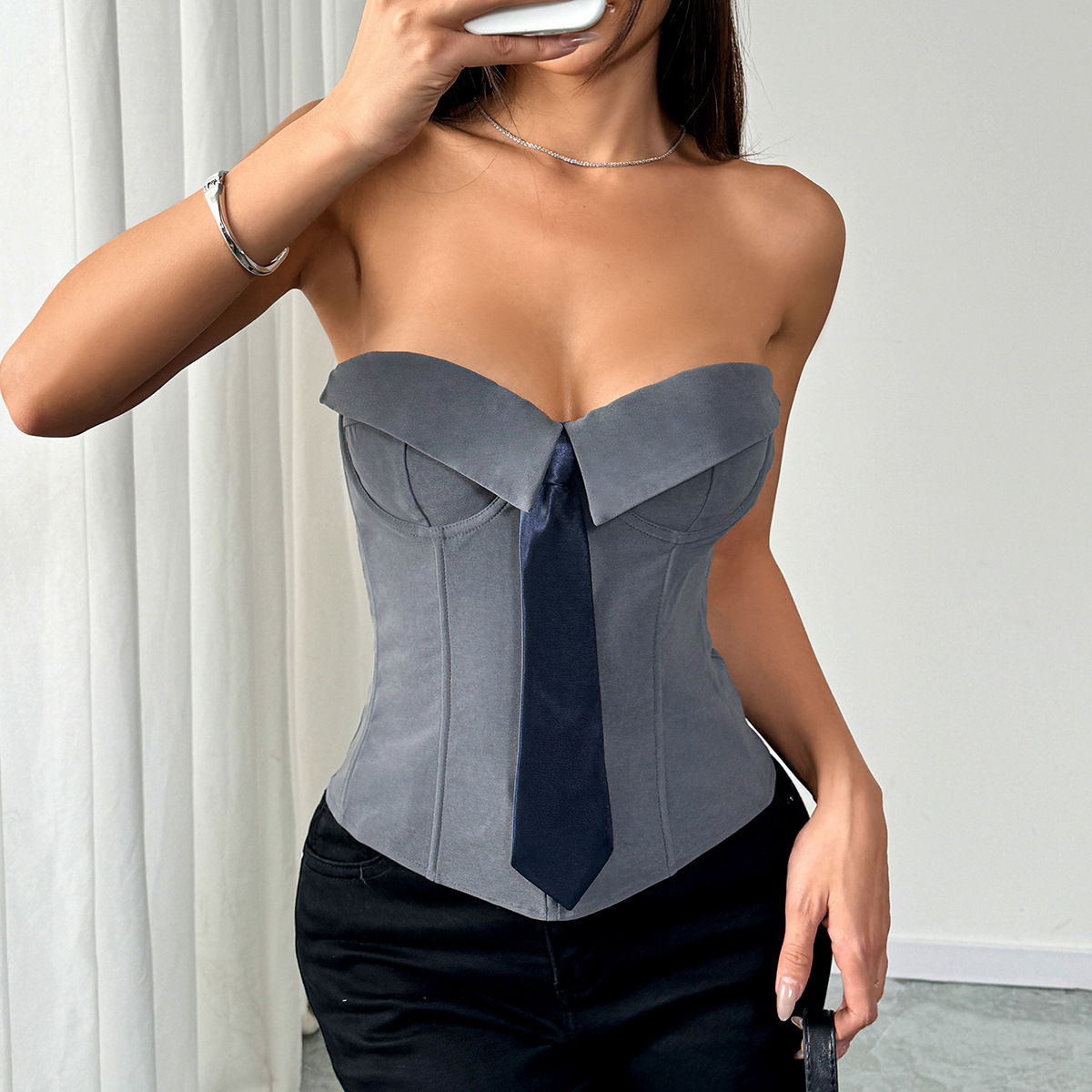 Necktie Bustier Top-Straykids concert outfitidea for STAY