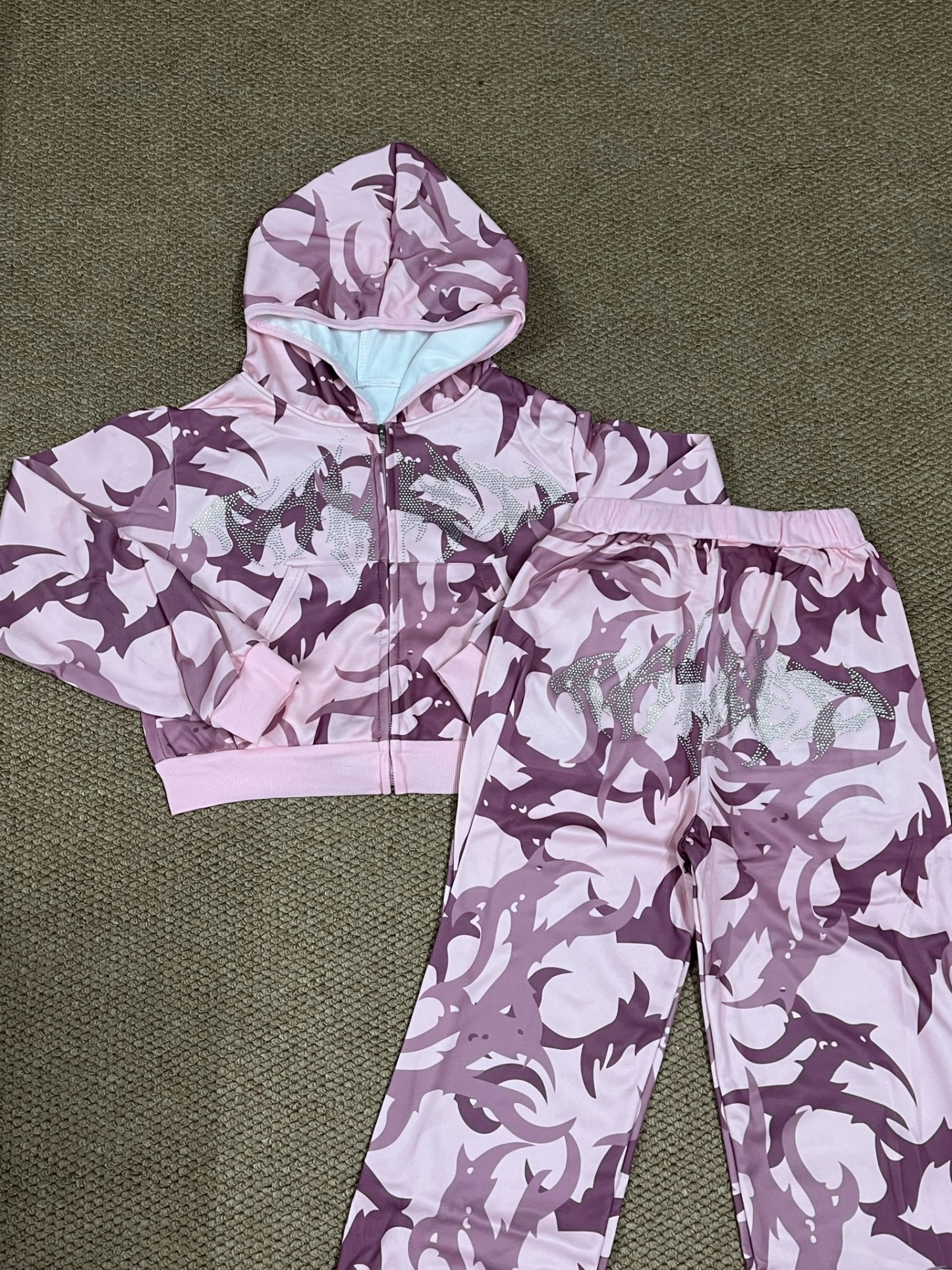 TWICE -Pink Camo Rhinestone inspired Hoodie Set