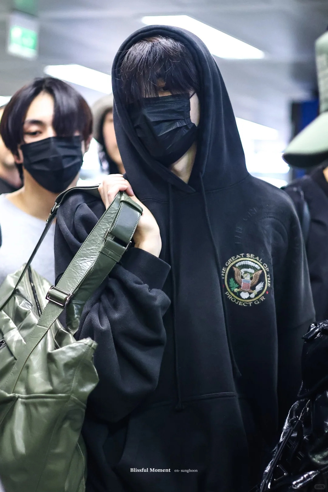 ENHYPEN Sunghoon Inspired Vintage Washed Badge Black Hoodie