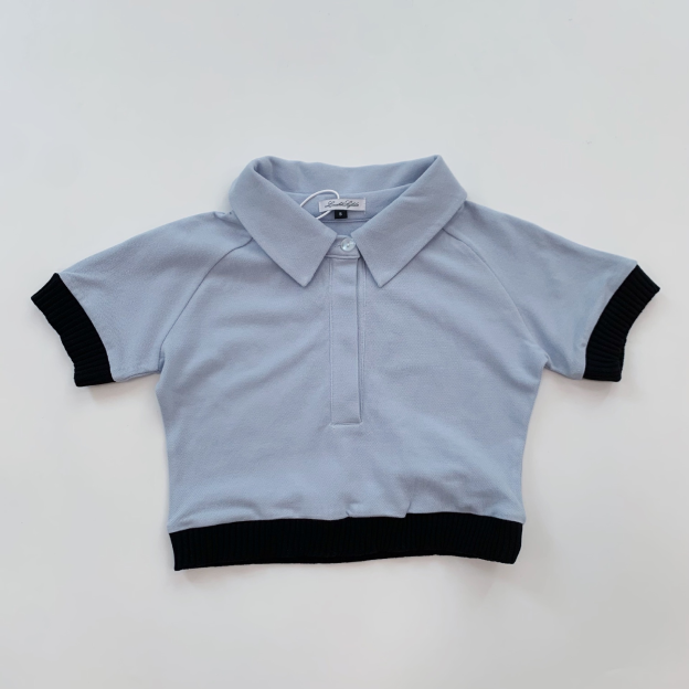 Blackpink Rose Inspired Color-Block Cropped Polo Shirt