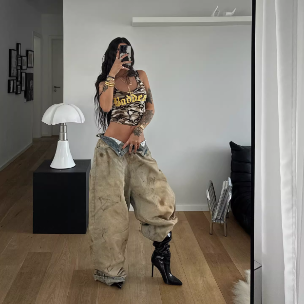 Blackpink Rose Inspired Vintage Distressed Baggy Wide-Leg Jeans