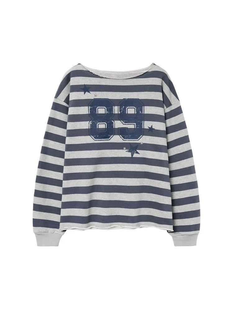 Hearts2Hearts IAN Inspired 89 Star Striped Off-Shoulder Long Sleeve 