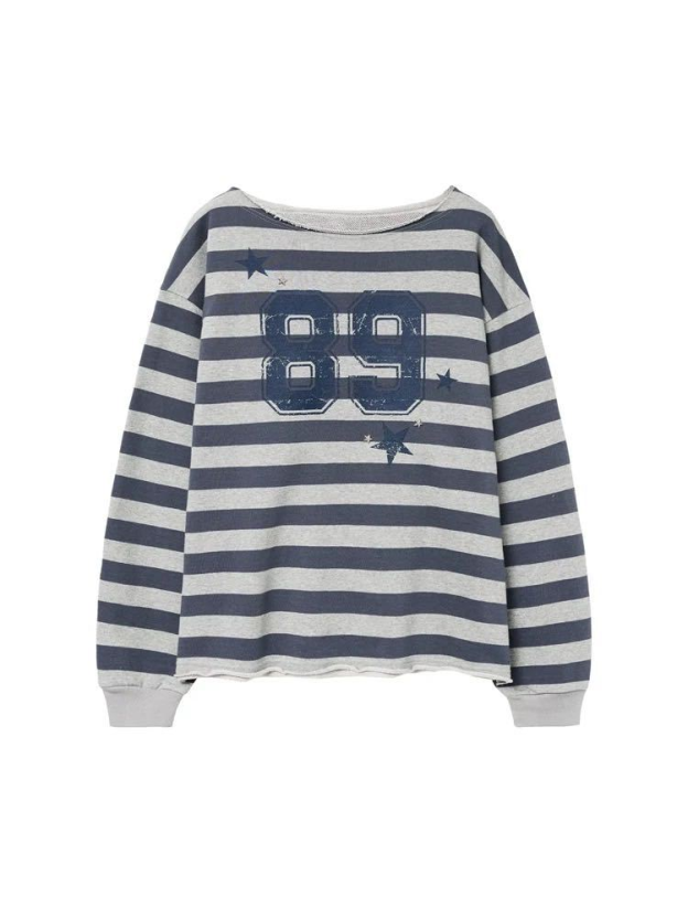 Hearts2Hearts IAN Inspired 89 Star Striped Off-Shoulder Long Sleeve 