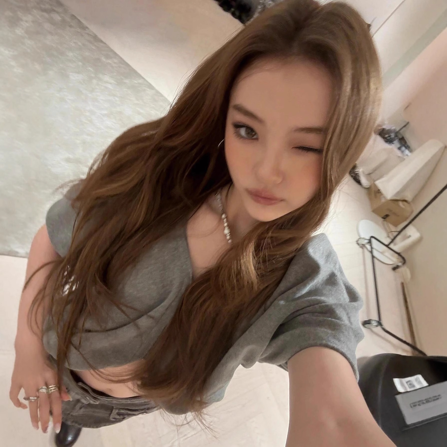 IVE Yujin&Meovv Ella Inspired Polka Dot Puff Sleeve Crop Knit Cardigan