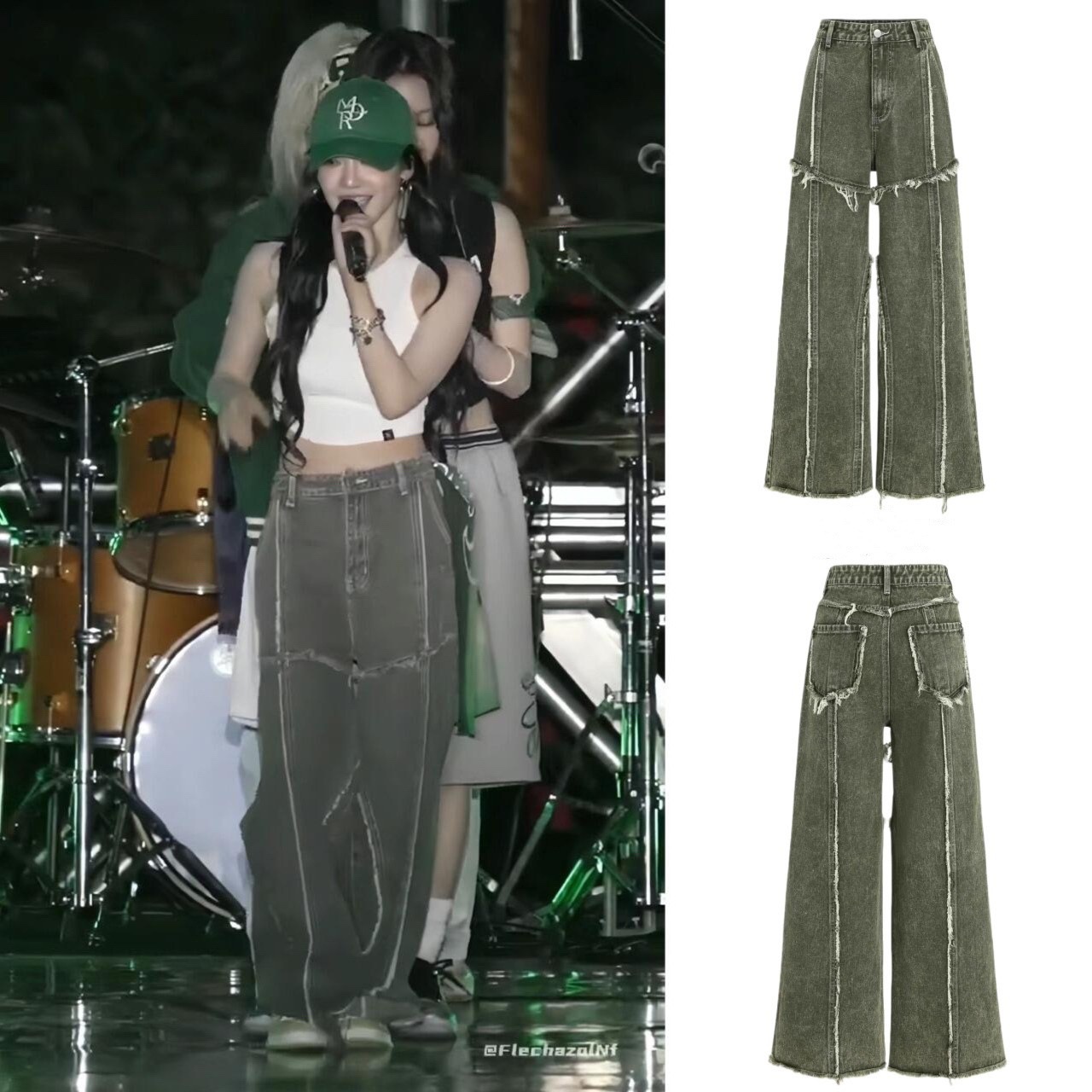 Aespa Ningning Inspired Washed Distressed Raw-Edge Patchwork Pants