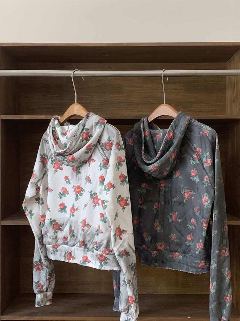 IVE Rei Inspired Rose Floral Lovely Letter Zip-Up Hoodie