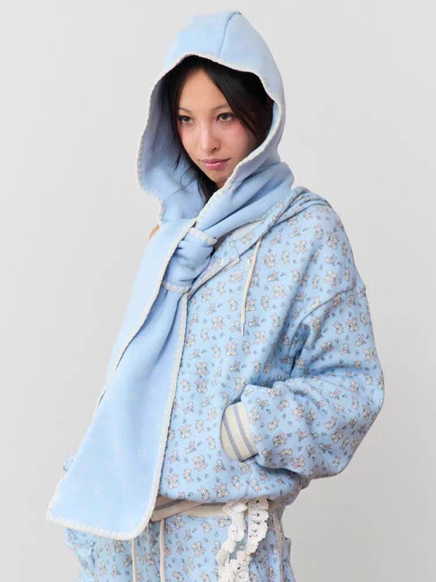 TWICE Nayeon&Illit Moka Inspired Rabbit Print Hooded Zip-up Jacket Pants Set