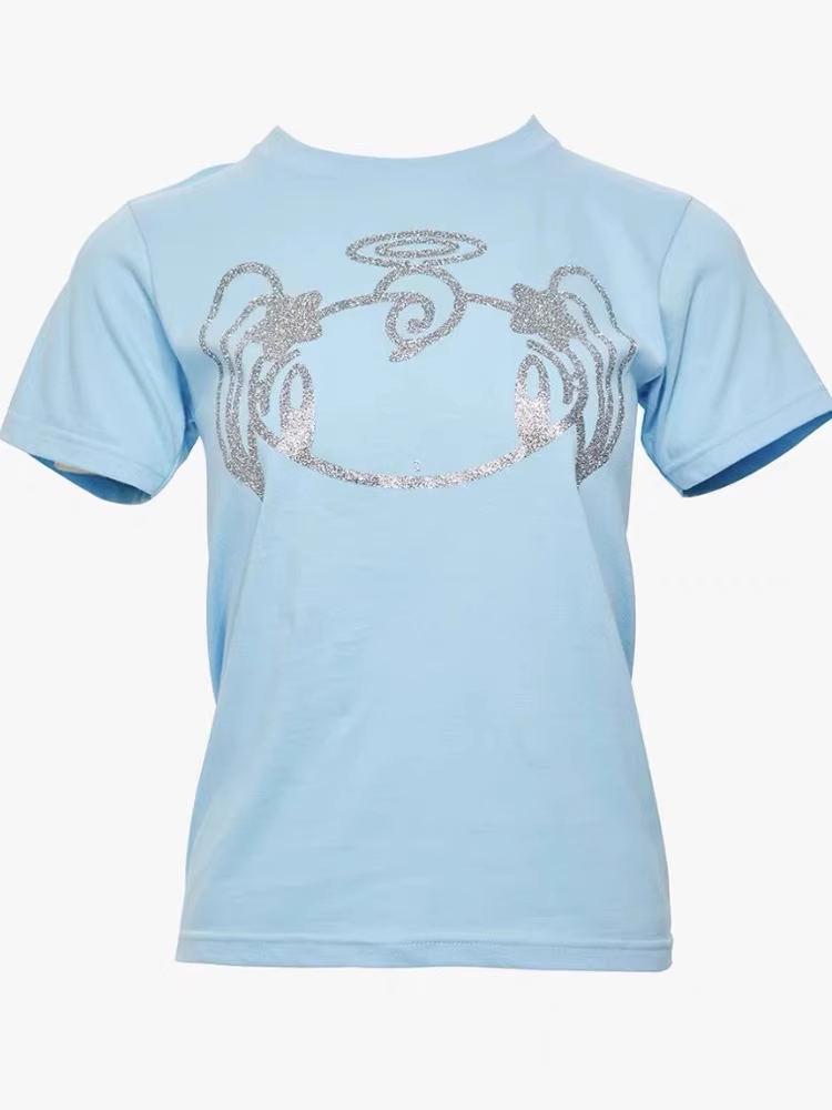 Newjeans Haerin Inspired Glittery Angel Blue T-Shirt - NJZ