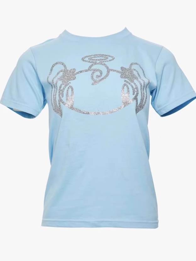 Newjeans Haerin Inspired  Glittery Angel Blue T-Shirt - NJZ