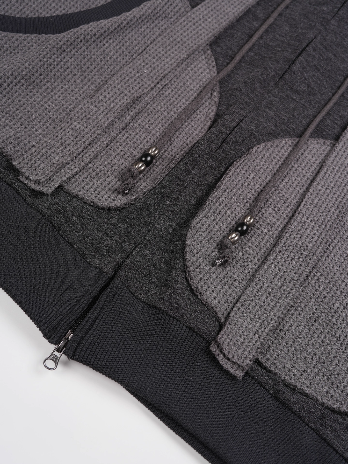 NewJeans Haerin Inspired Waffle Paneled Hooded Zip-Up Jacket