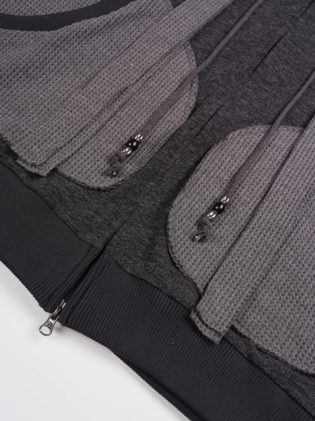 NewJeans Haerin Inspired Waffle Paneled Hooded Zip-Up Jacket