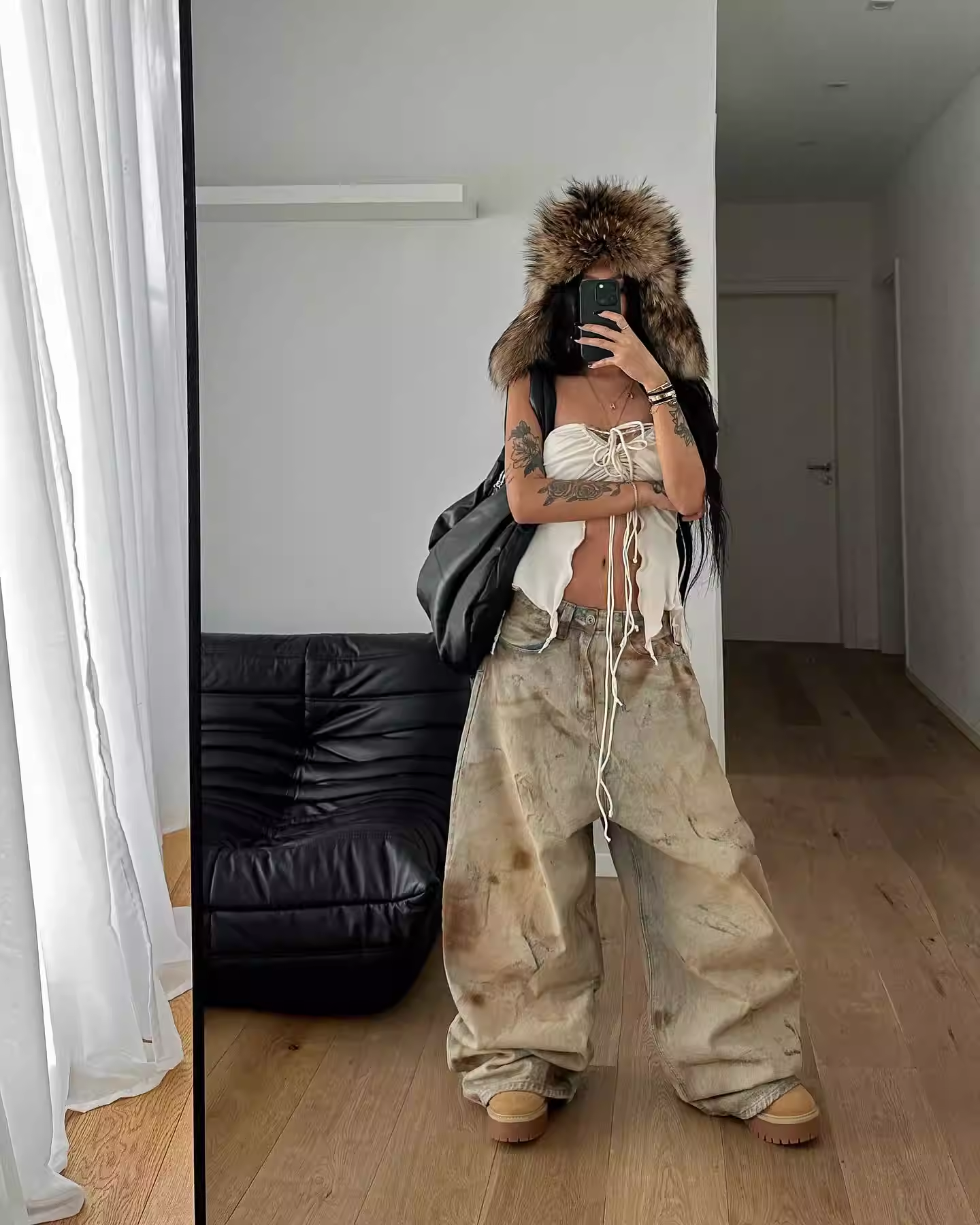 Blackpink Rose Inspired Vintage Distressed Baggy Wide-Leg Jeans