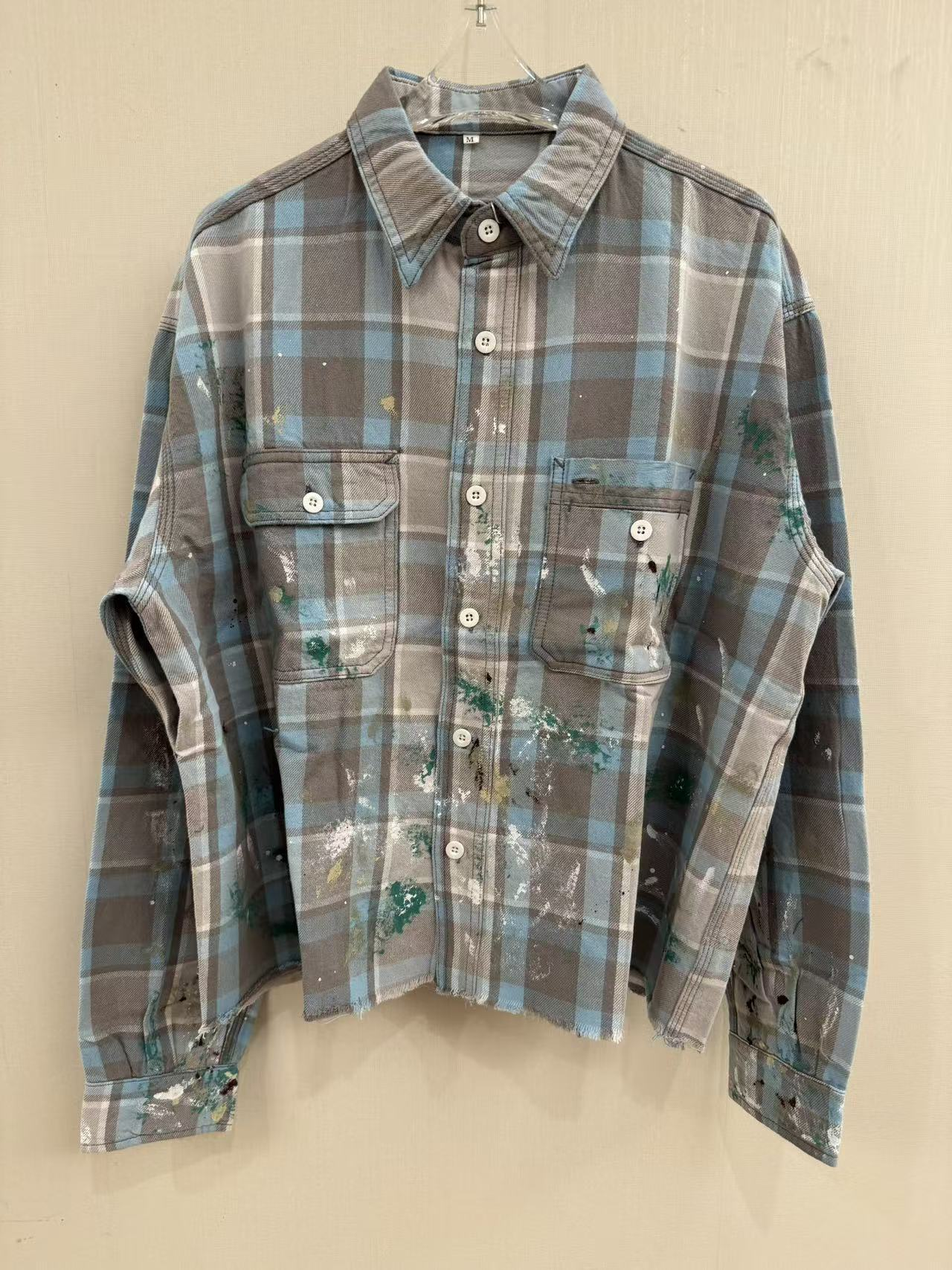 Cortis Juhoon Inspired Paint Splatter Plaid Shirt Jacket