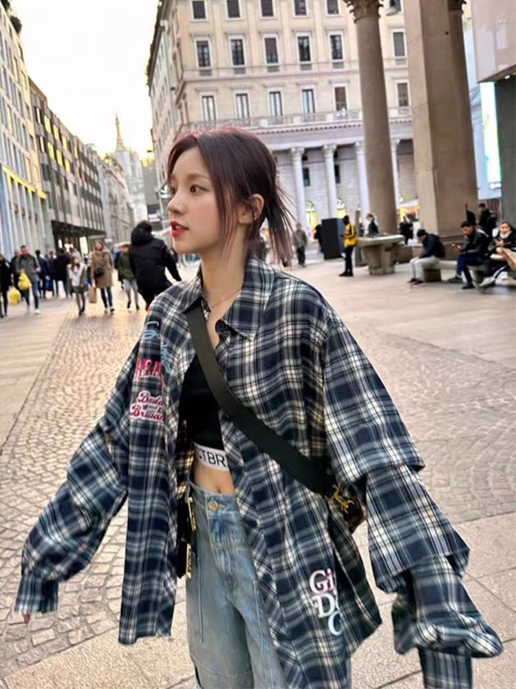 GIDLE Yuqi Inspired Plaid Overshirt