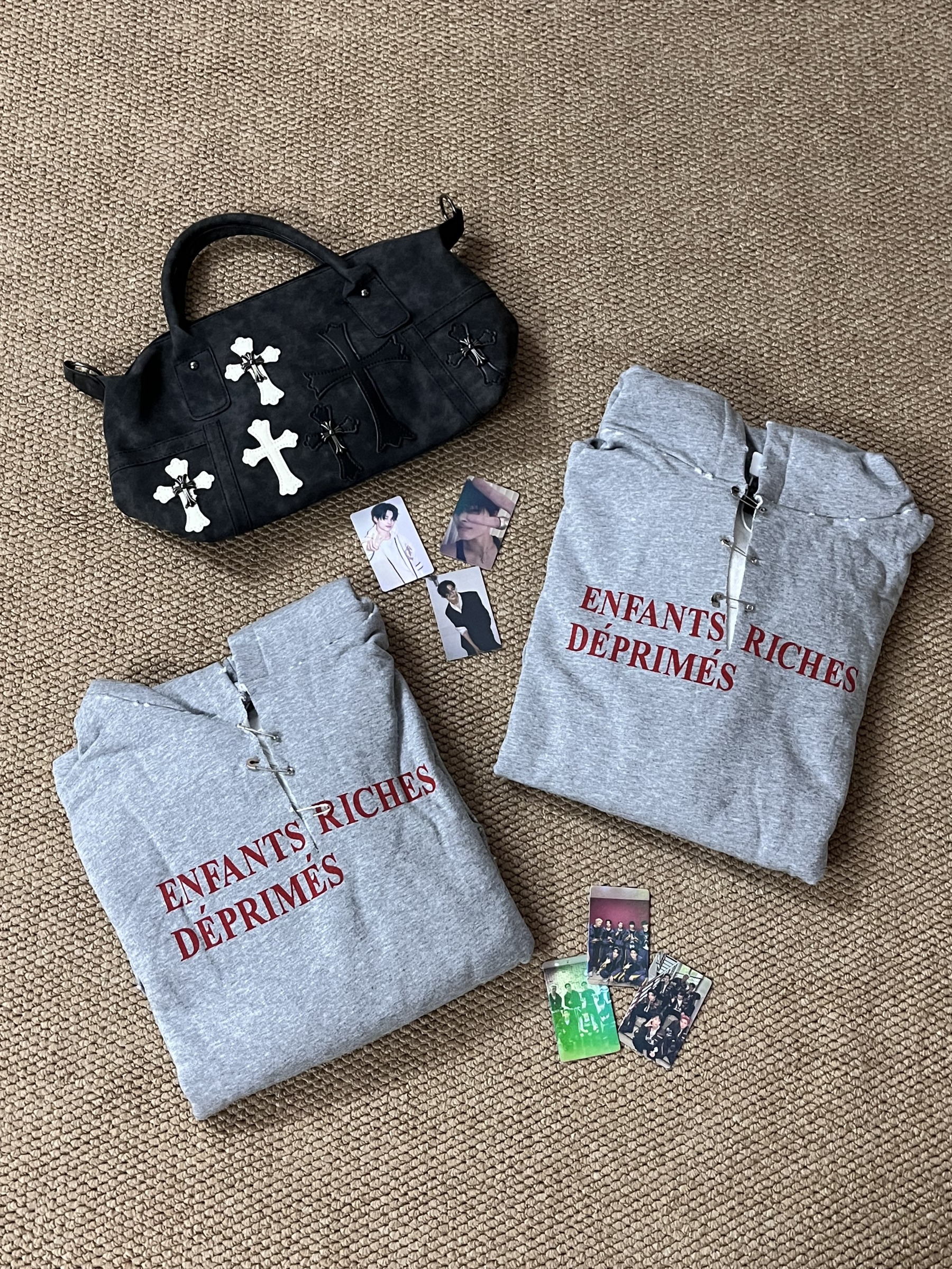 Enhypen Niki & Seventeen Mingyu Gray Vintage Keywords Distressed inspired Oversized Hoodie