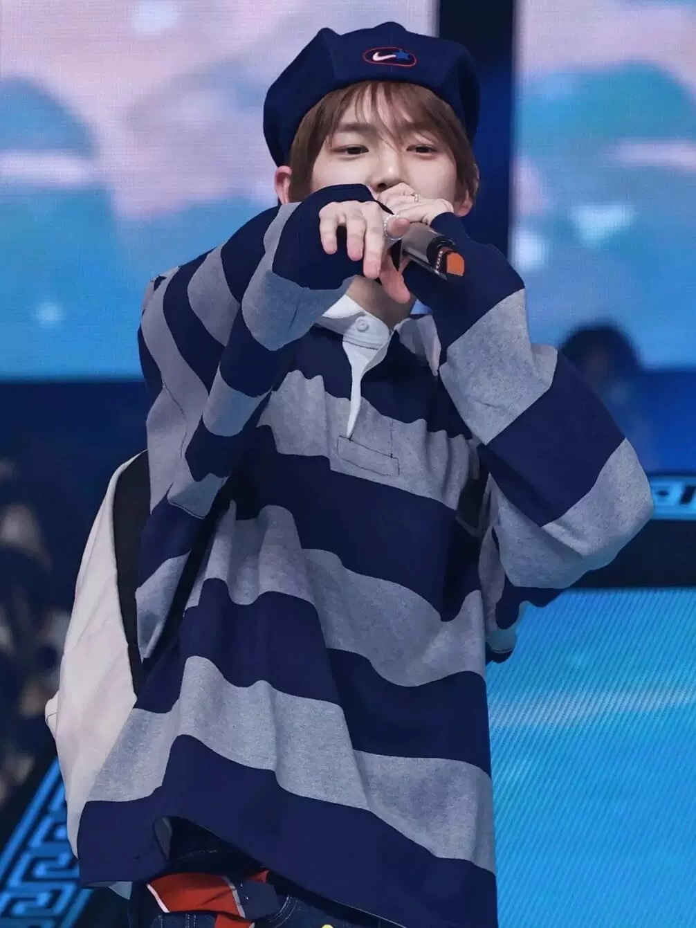 Cortis Juhoon inspired navy grey Stripe Sweatshirt